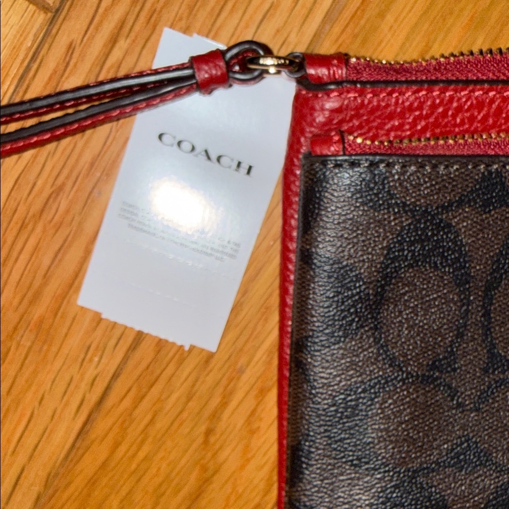 Coach Red and Brown Leather Wristlet - Picture 2 of 6
